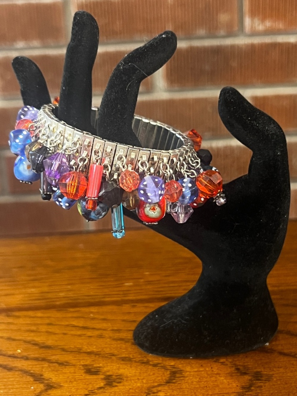 Gambling theme Colorful DICE & Lampwork glass Beaded Charm Stretch Bracelet